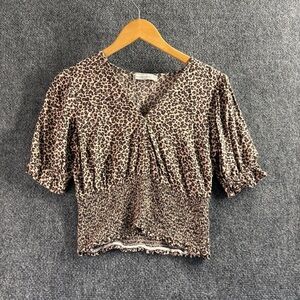 Leopard Print Cinched Waist Women's Crop Top